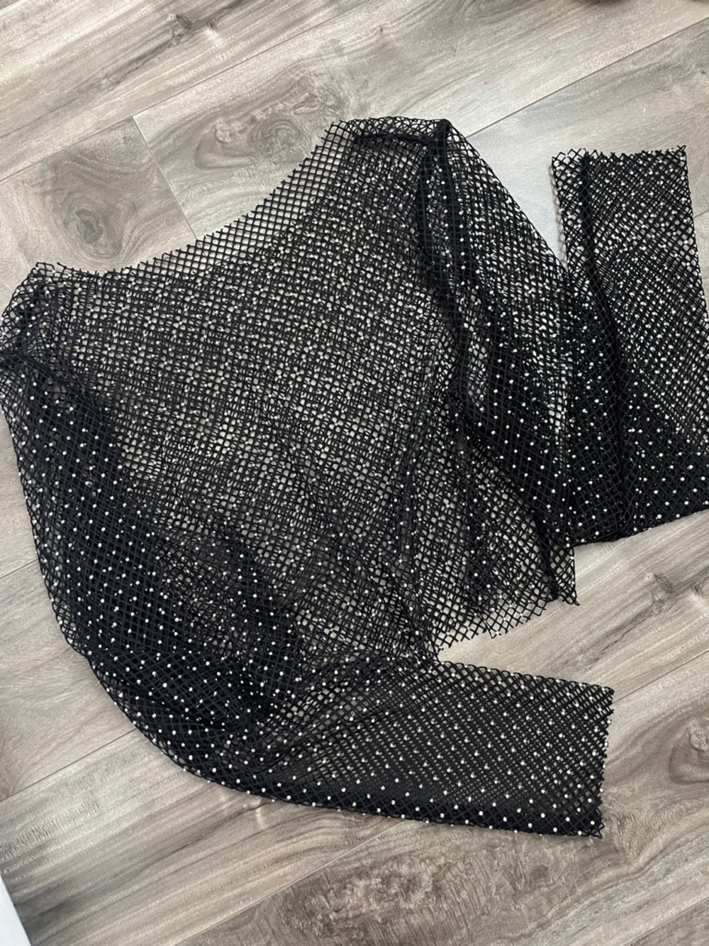 Black Rhinestone Mesh Top